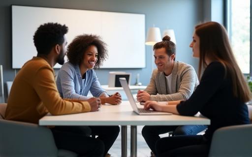 Group of professionals in a meeting room collaborating