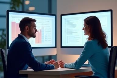 Two professionals conducting a remote interview via video call